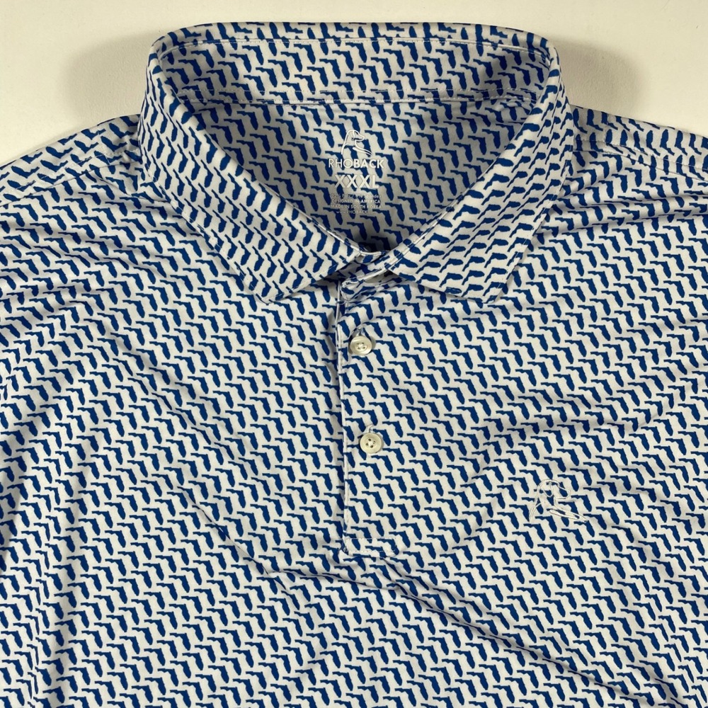 Rhoback Polo Shirt Mens 3XL Florida State Print Performance Blue White